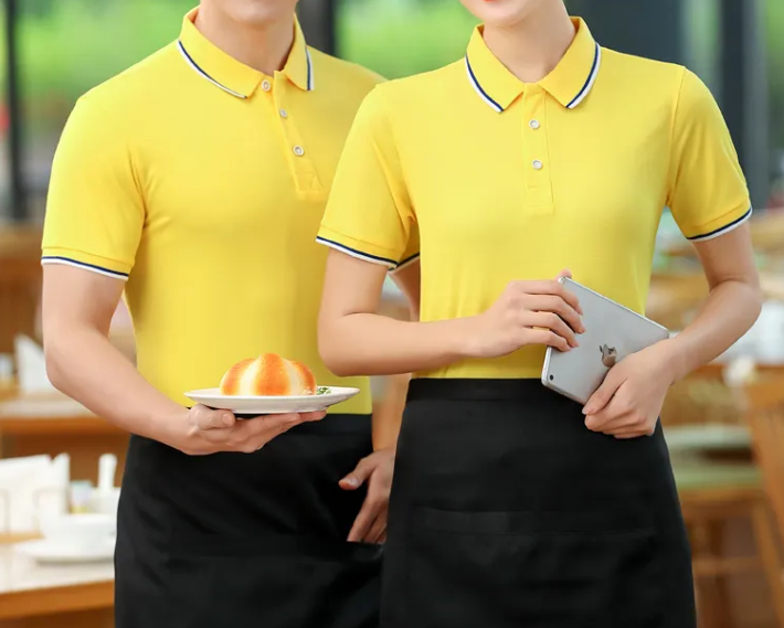 黃色酒店職業(yè)裝展示，酒店服務員制服